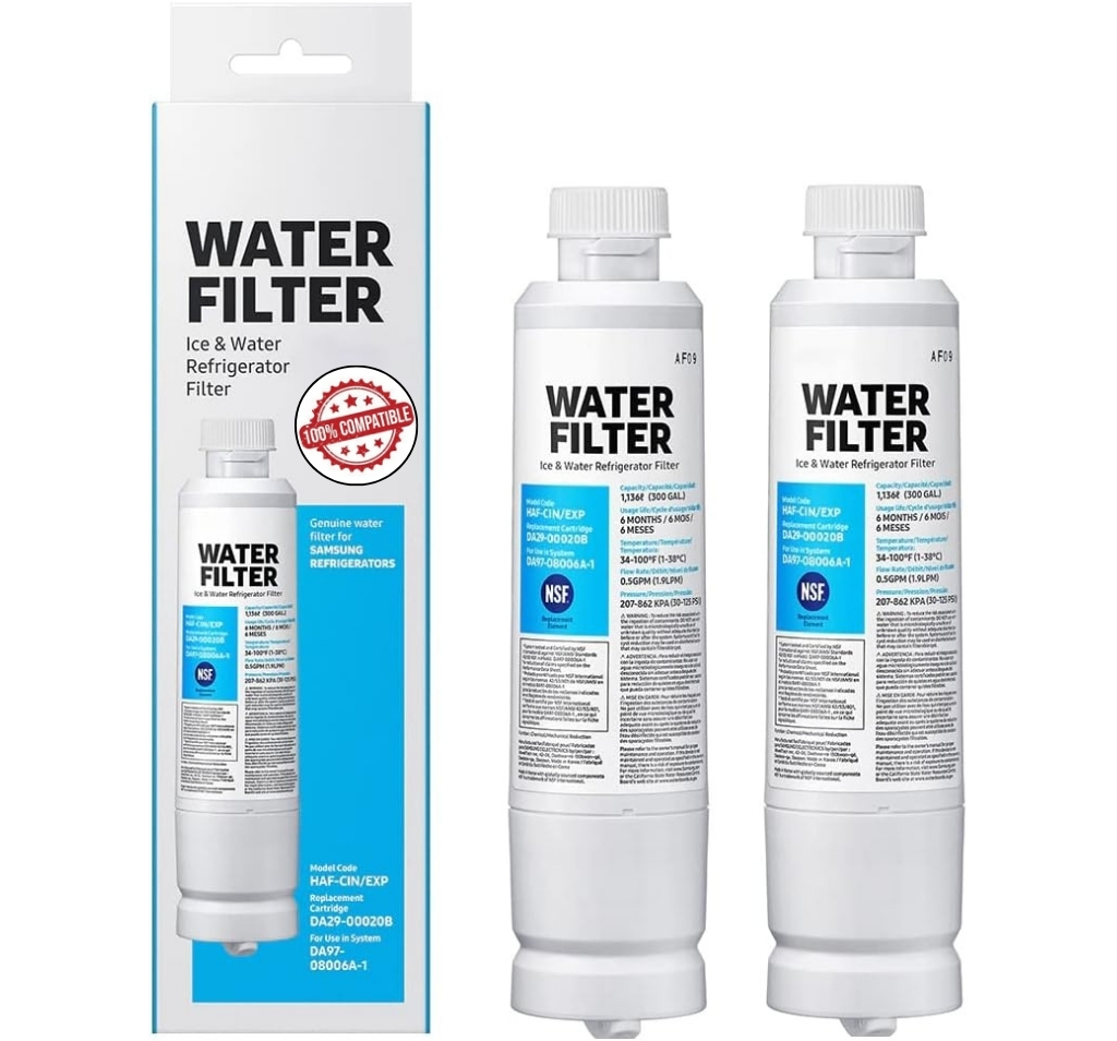 Replacement For Samsung HAF-CIN/EXP Refrigerator Water Filter – Compatible with DA29-00020B & DA97-08006A-1 – Carbon Block Filtration, 99% Contaminant Reduction – Fresh Drinking Water – 6-Month Life (2 Pack)